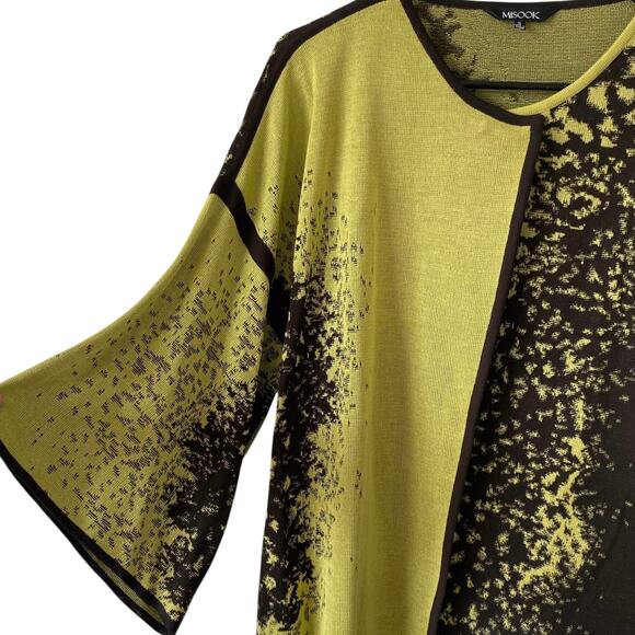 MISOOK Printed Knit Cardigan Sweater Size Small Green Brown 3/4 Flare Sleeve - Picture 2 of 6